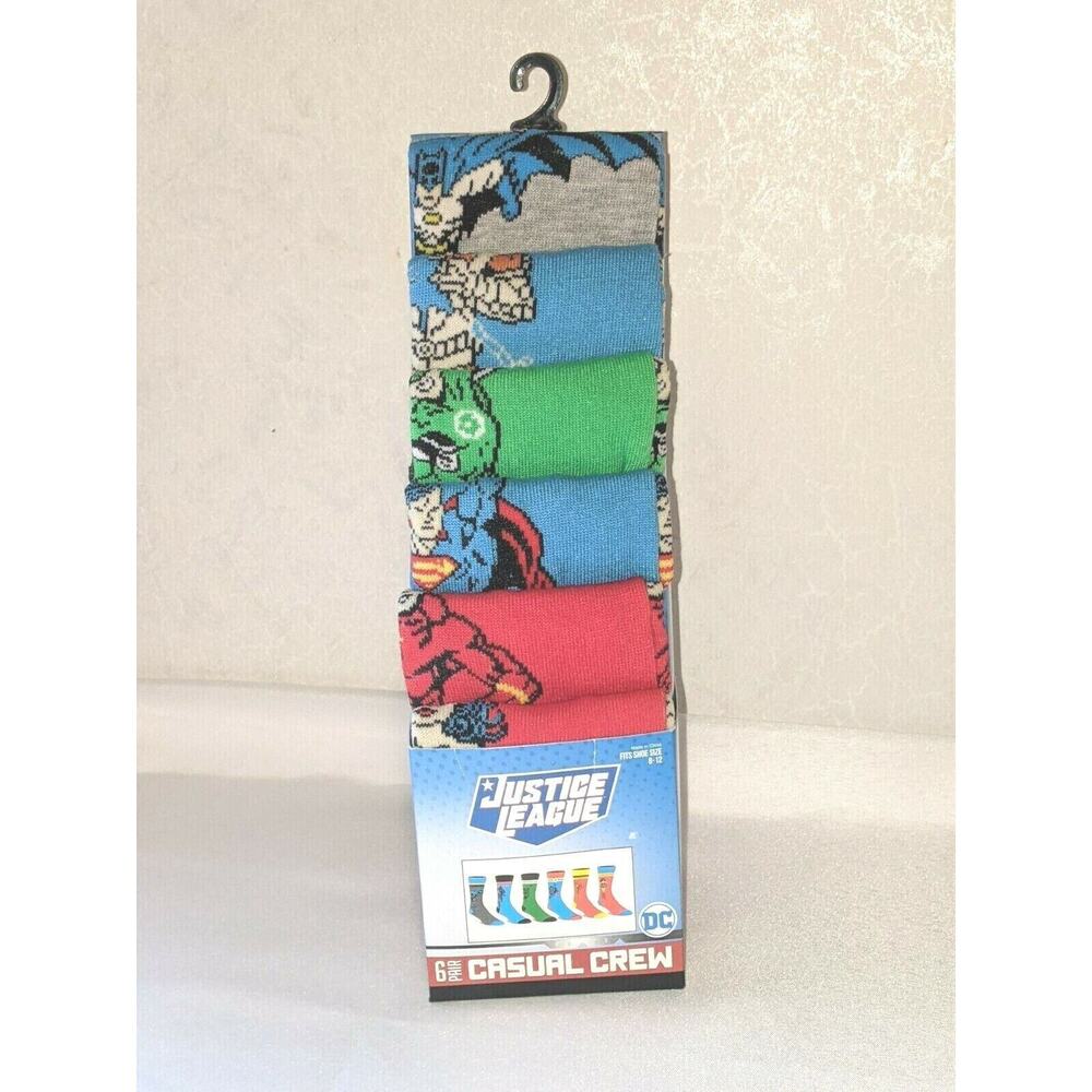 Justice League Men's Casual Crew Character Socks Fits Shoe Size 8-12 6 prs